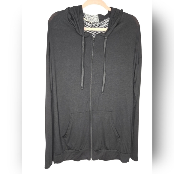 Blumin Black Gothic Angel Wing Cut Out Back Full Zip Hooded Jacket Size Large - Picture 2 of 4